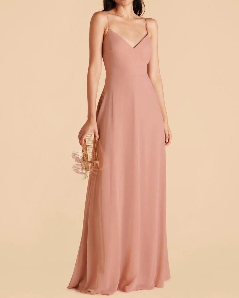 Birdy Grey Devin Chiffon Dress Dusty Rose Formal Full-Length Women's Small NWT